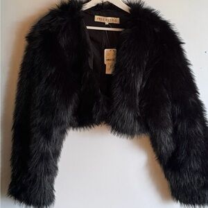 Free People Black Faux Fur Bolero Jacket NWT M